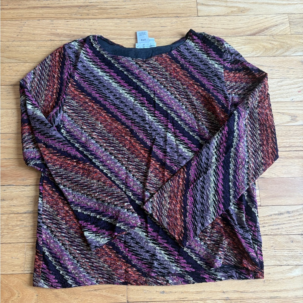 Coldwater Creek Diagonal Striped Long Sleeve Top - Black, Purple, Red
